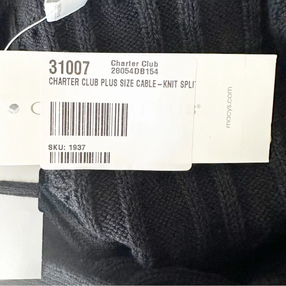 Charter Club Black Cable Knit Sweater Size 1X Casual Classic Winter Preppy NEW - Picture 10 of 10